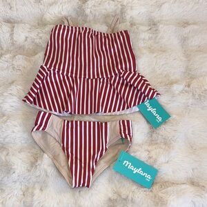 Kids Red Striped Bikini Set